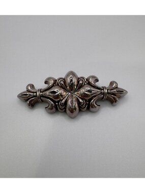 Monet Silver Tone Baroque Brooch Vintage Signed Ornate Fleur De Lis Pin